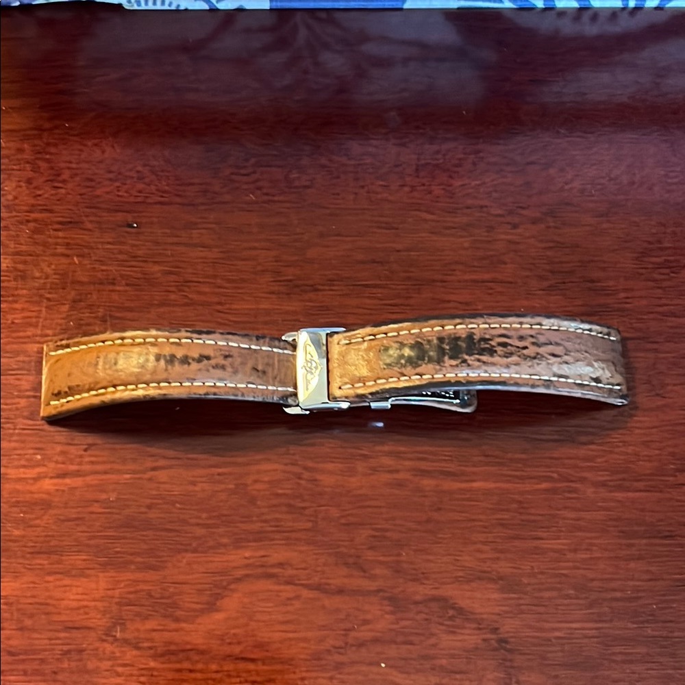 Breitling steel deployment clasp and watch band - brown leather